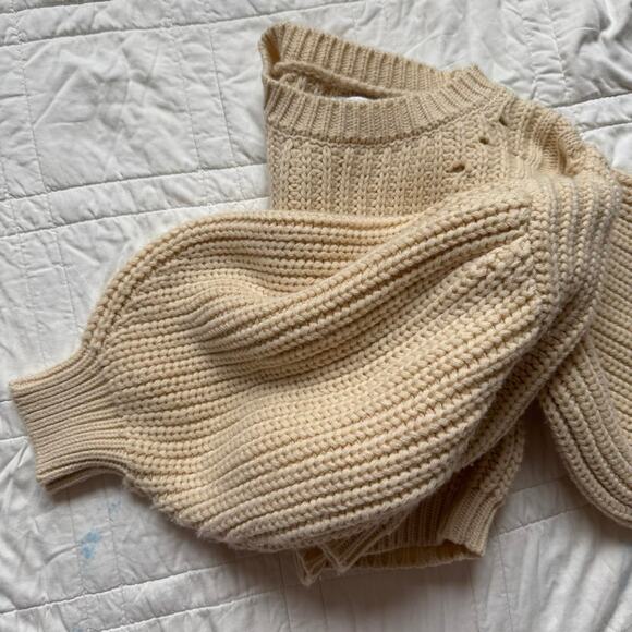 Top Shop Cream chunky cropped knit sweater oversized sz small balloon sleeves - Picture 7 of 8